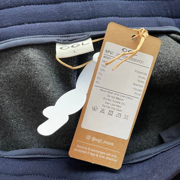 OGL Pants High Rise Straight Leg Elastic Waist Warm Navy Blue Size Large NEW - Picture 7 of 7